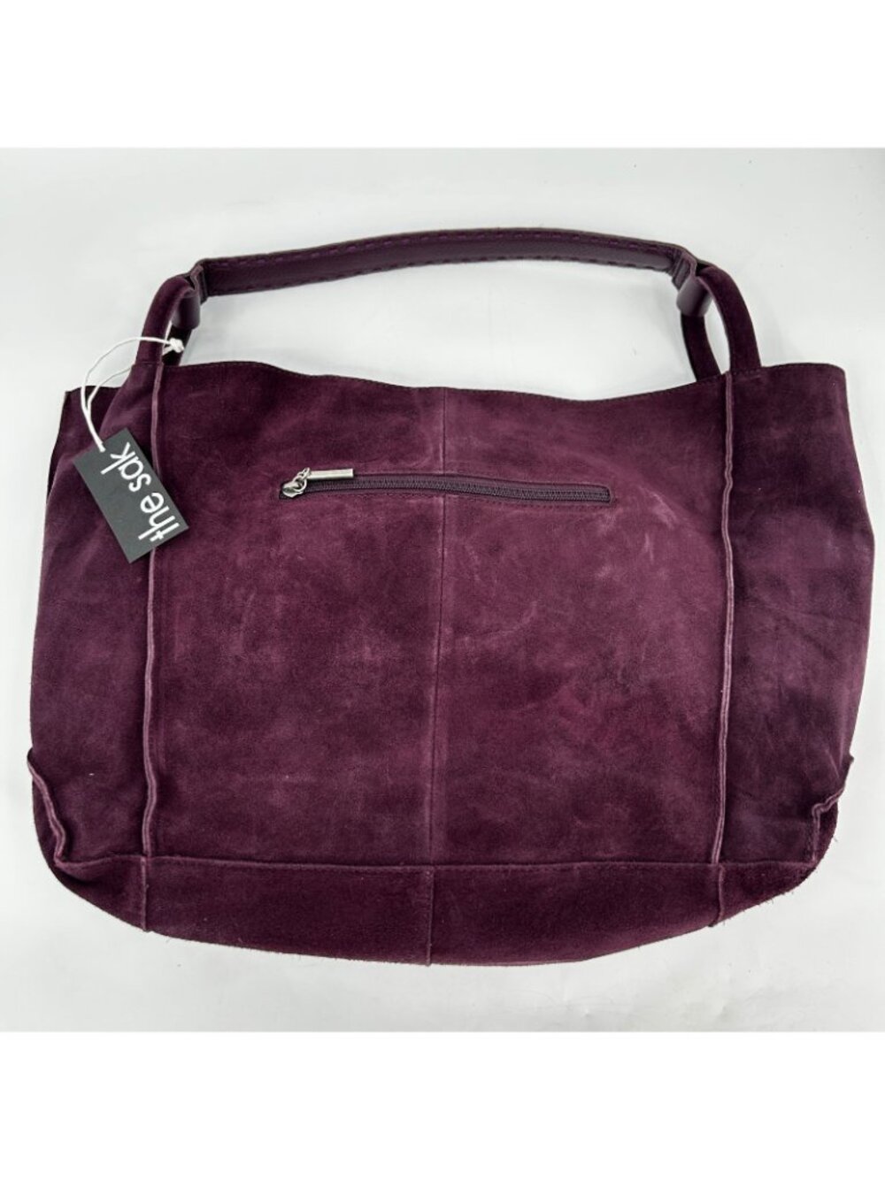 The Sak Los Feliz Tote Aubergine Suede Snap Shoulder Strap Silver Lined Slouchy - Picture 2 of 14